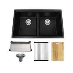 Kodaen 32" Workstation Undermount 50/50 Double Bowl Kitchen Sink With Strainer UNG1515