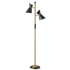 Dainolite 2 Light Floor Lamp, Matte Black/Vintage Bronze Base