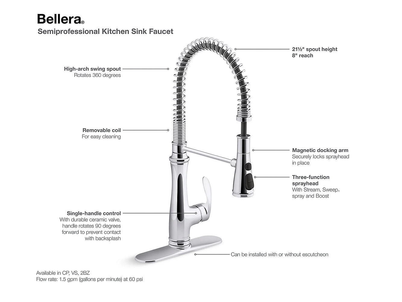 Kohler Bellera Single Handle Semi Professional Kitchen Sink Faucet 29106 - Image 2