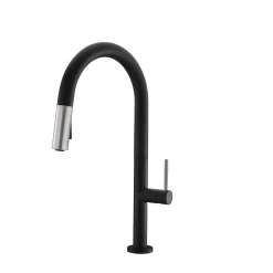 Stylish Catania 17.25" Kitchen Faucet Single Handle Pull Down Dual Mode Lead Free Matte Black With Silver Head And Handle Finish K-141NS