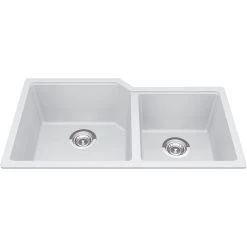 Kindred Granite Series 33.88" X 19.69" Undermount Double Bowl Granite Kitchen Sink In Polar White