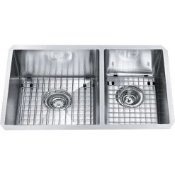 Kindred Designer 26" X 18" Stainless Steel 18 Gauge 2-Bowl Undermount Kitchen Sink With Bottom Grid- Satin