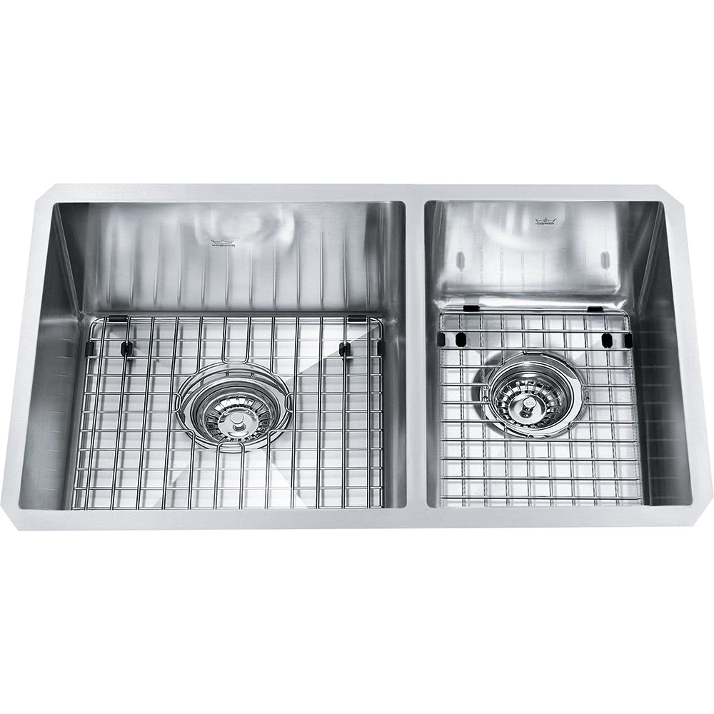 Kindred Designer 26" X 18" Stainless Steel 18 Gauge 2-Bowl Undermount Kitchen Sink With Bottom Grid- Satin