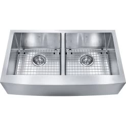Kindred Designer 35.87" X 20" Stainless Steel 18 Gauge Double Bowl Farmhouse Undermount Kitchen Sink
