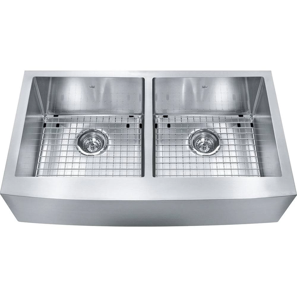 Kindred Designer 35.87" X 20" Stainless Steel 18 Gauge Double Bowl Farmhouse Undermount Kitchen Sink