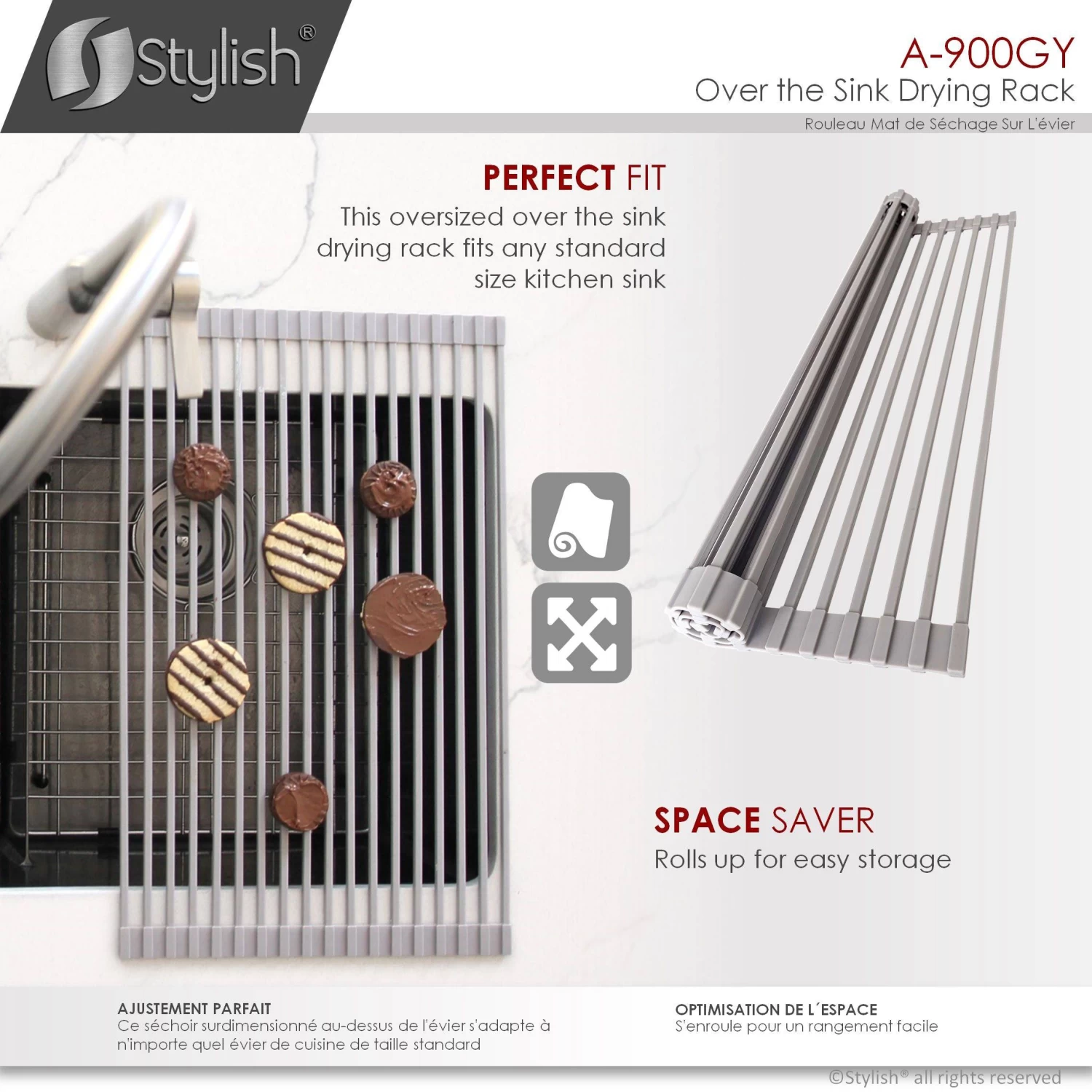 Stylish 20" Over The Sink Roll-up Drying Rack Gray A-900GY - Image 3