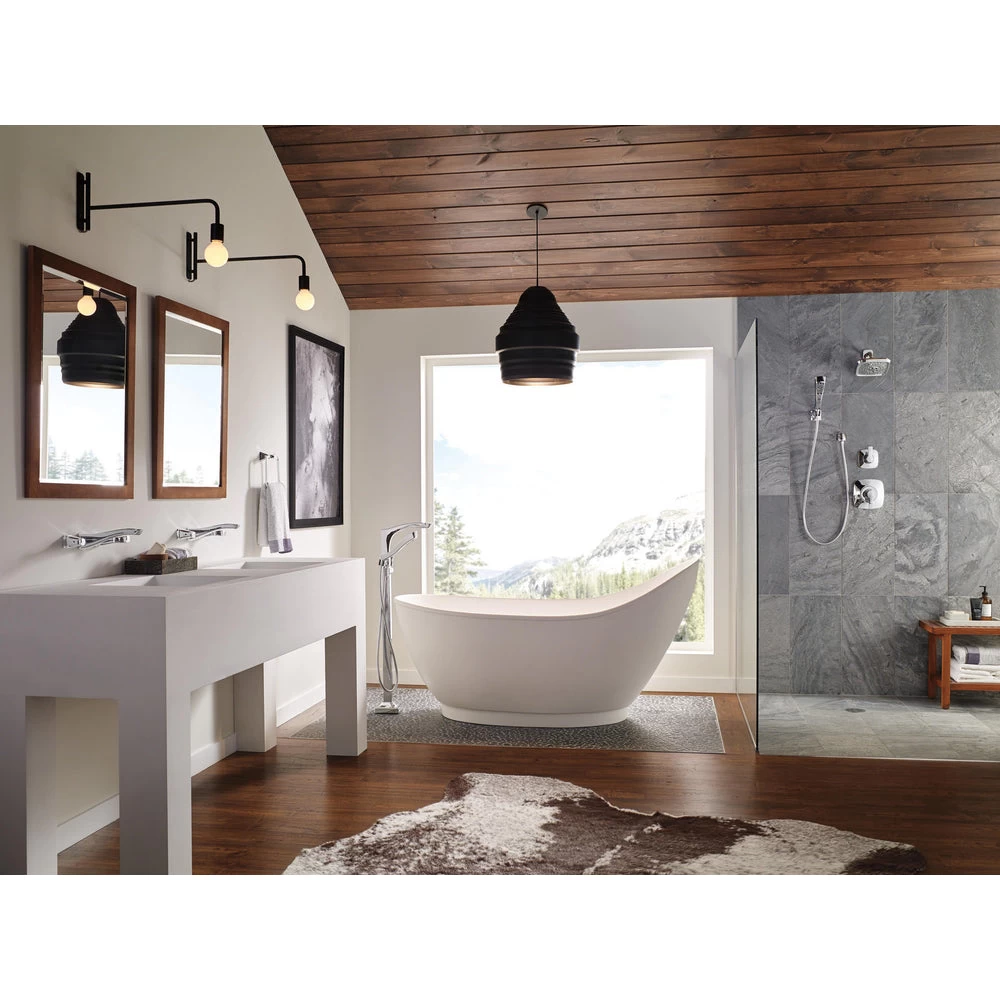 Delta TESLA Single Handle Floor Mount Tub Filler Trim With Hand Shower -Chrome (Valves Sold Separately) - Image 4