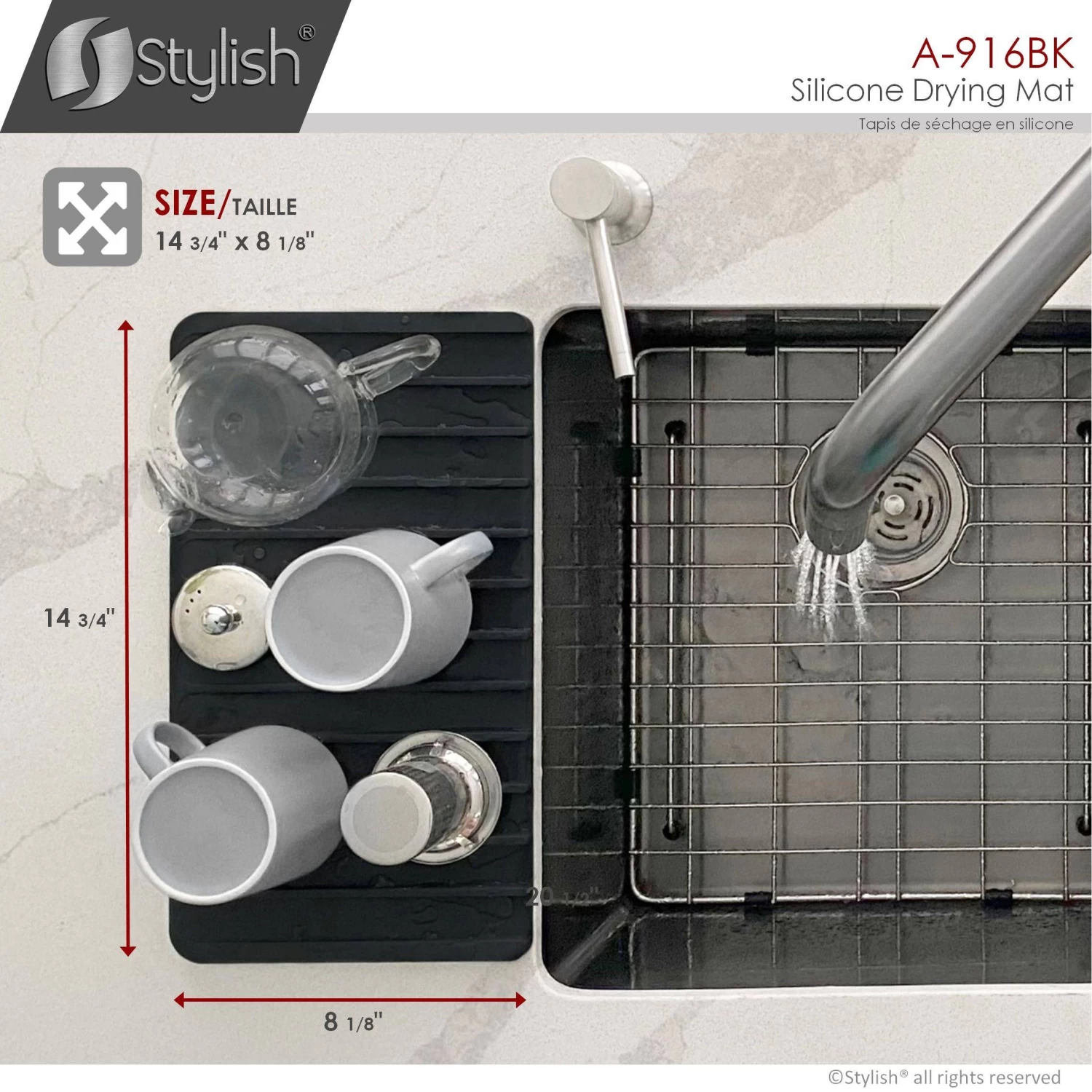 Stylish Silicone Drying Mat And Trivet, Black - Image 5