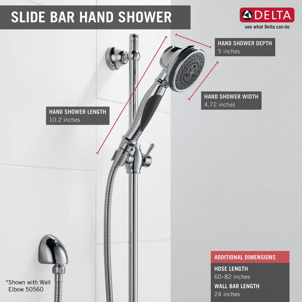 Delta Premium 3-Setting Slide Bar Hand Shower- Chrome - Image 4