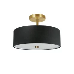 Dainolite 3 Light Incandescent Semi-Flush Mount Aged Brass With Black Shade.