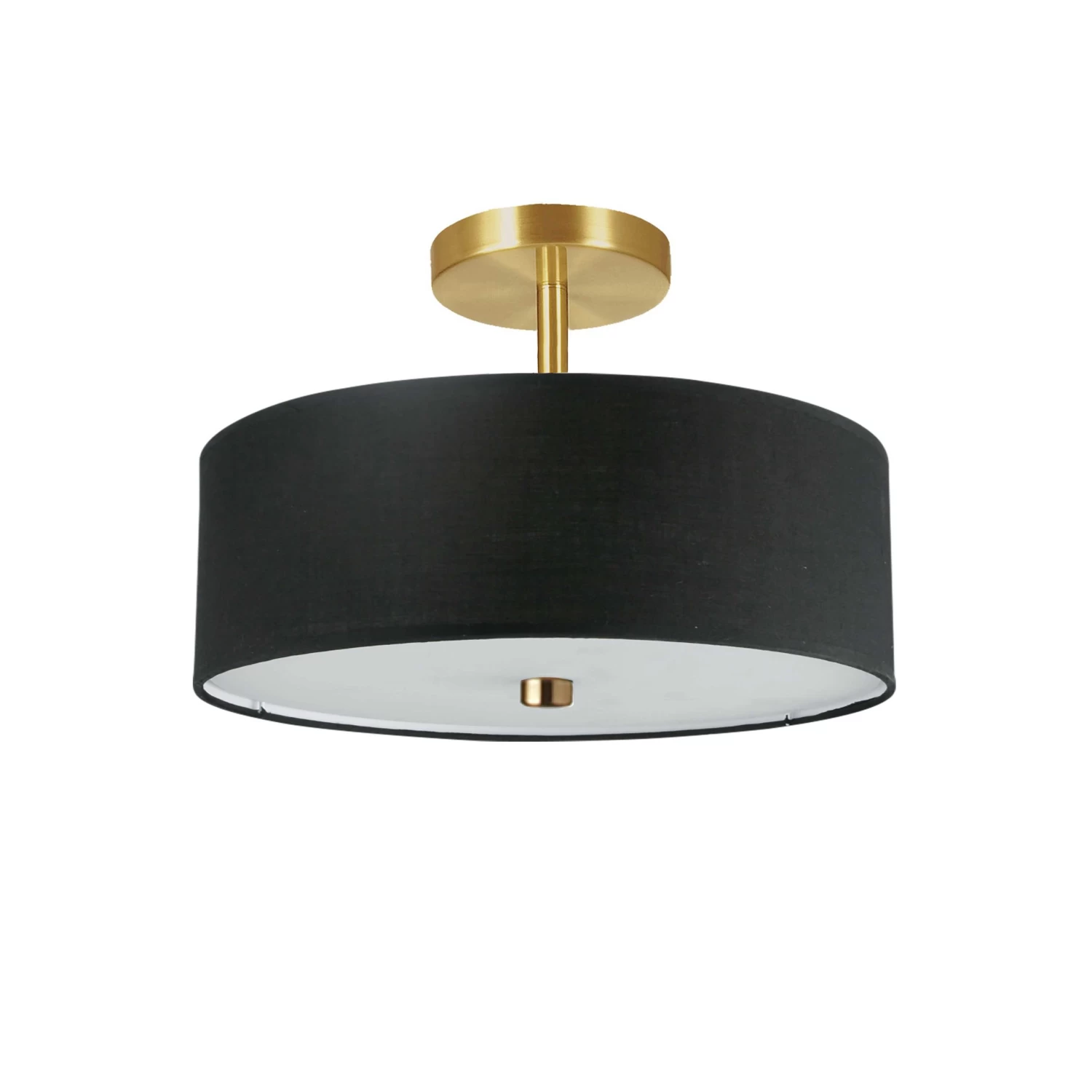 Dainolite 3 Light Incandescent Semi-Flush Mount Aged Brass With Black Shade.