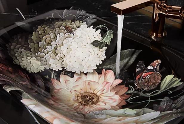 Kohler Dutchmaster Blush Floral Carillon Rectangle Wading Pool Vessel Bathroom Sink - Image 4