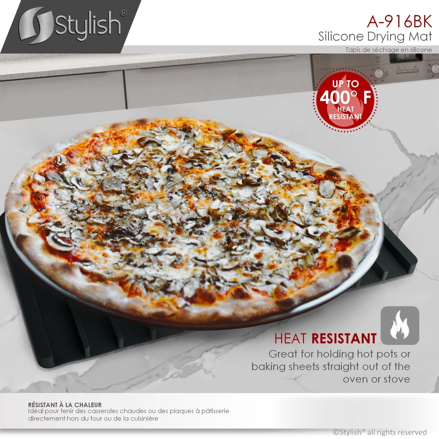 Stylish Silicone Drying Mat And Trivet, Black - Image 6