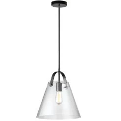 Dainolite 1 Light Incandescent Pendant Matte Black Finish With Clear Glass