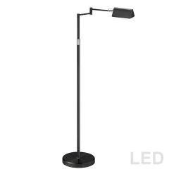 Dainolite 9W LED Swing Arm Floor Lamp, Black Finish