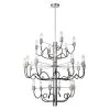 Dainolite 24 Light Chandelier, Satin Chrome Finish With Matte Black Twisted Arms
