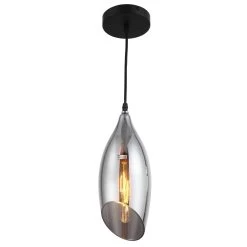 Dainolite 1 Light Incandescent Pendant, Black Finish With Smoked Glass