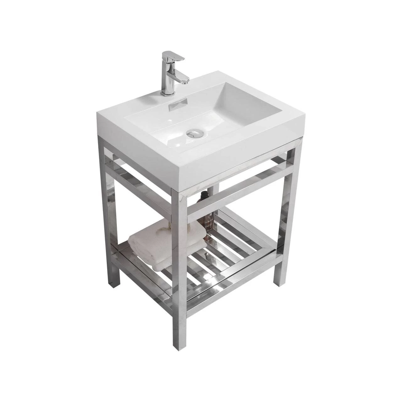 Kube Bath Cisco 24" Stainless Steel Console Bathroom Vanity With White Acrylic Sink - Image 4