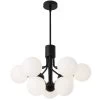 Dainolite 9 Light Halogen Chandelier, Matte Black With Opal Glass