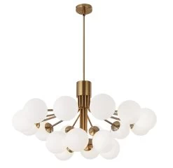 Dainolite 18 Light Halogen Chandelier, Aged Brass With Opal Glass