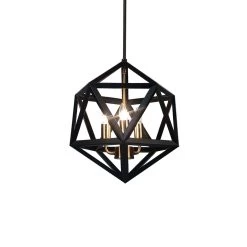 Dainolite 3 Light Chandelier, Matte Black With Antique Brass Accents