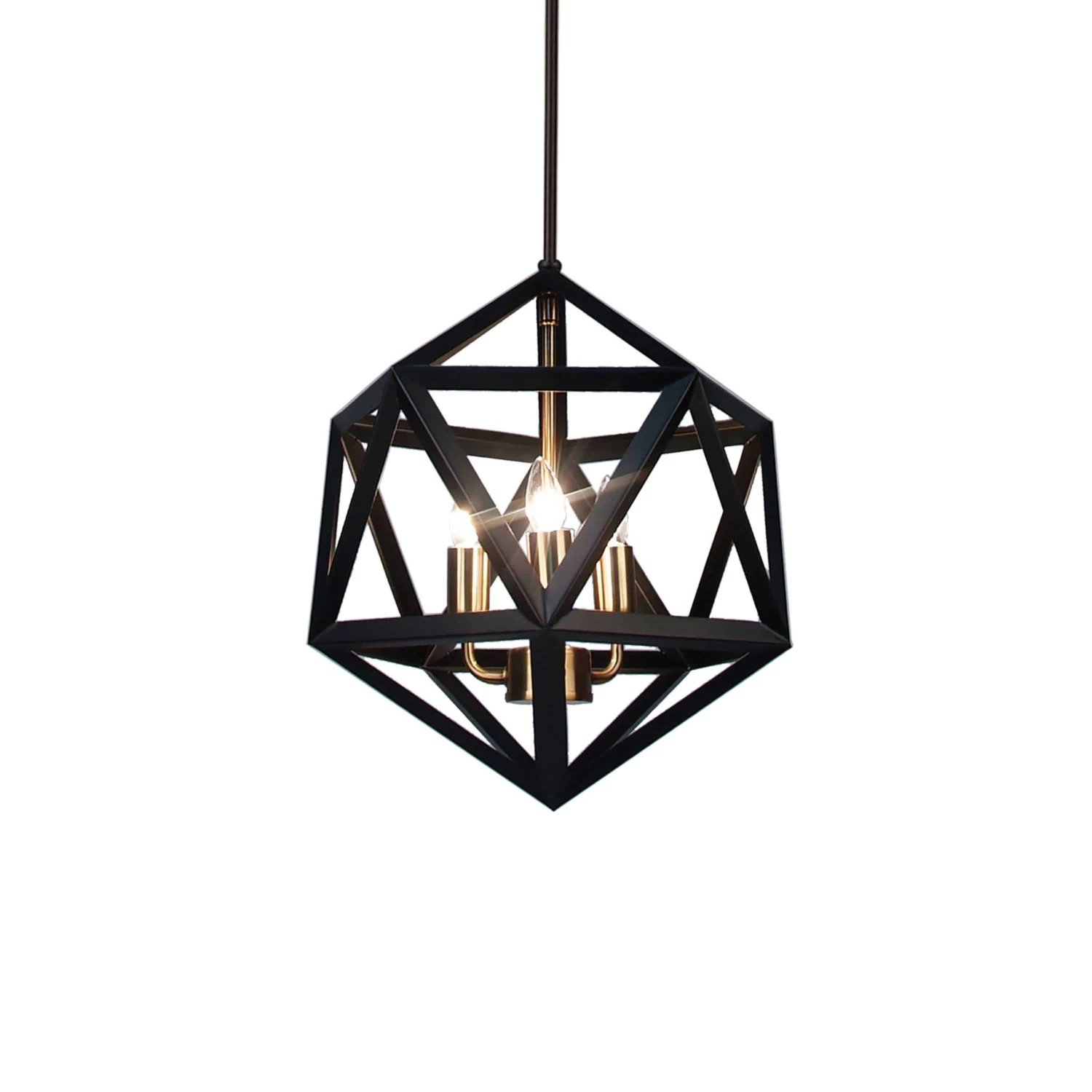 Dainolite 3 Light Chandelier, Matte Black With Antique Brass Accents