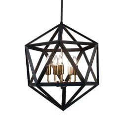 Dainolite 5-Light Matte Black Chandelier Light Fixture With Antique Brass Accents