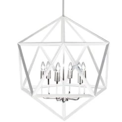 Dainolite 6 Light Chandelier, Matte White With Satin Chrome Accents