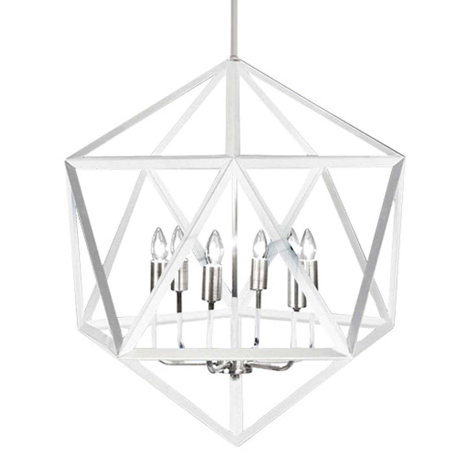 Dainolite 6 Light Chandelier, Matte White With Satin Chrome Accents