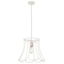 Dainolite 1 Light Metal Framed Pendant, Medium Matte White Finish