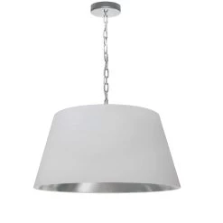 Dainolite 1 Light Brynn Medium Pendant, White/Silver Shade, Polished Chrome