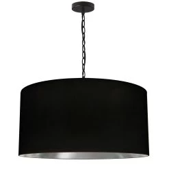 Dainolite 1 Light Large Braxton Black Pendant W/ Black/Silver Shade