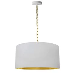 Dainolite 1 Light Medium Braxton Aged Brass Pendant W/ White/Gold Shade