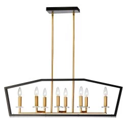 Dainolite 8 Light Horizontal Chandelier, Black & Vintage Bronze Finish