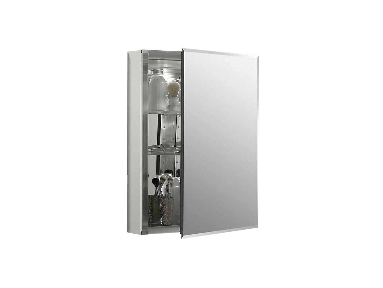 Kohler 20" W X 26" H Aluminum Single Door Medicine Cabinet With Mirrored Door, Beveled Edges - Image 2