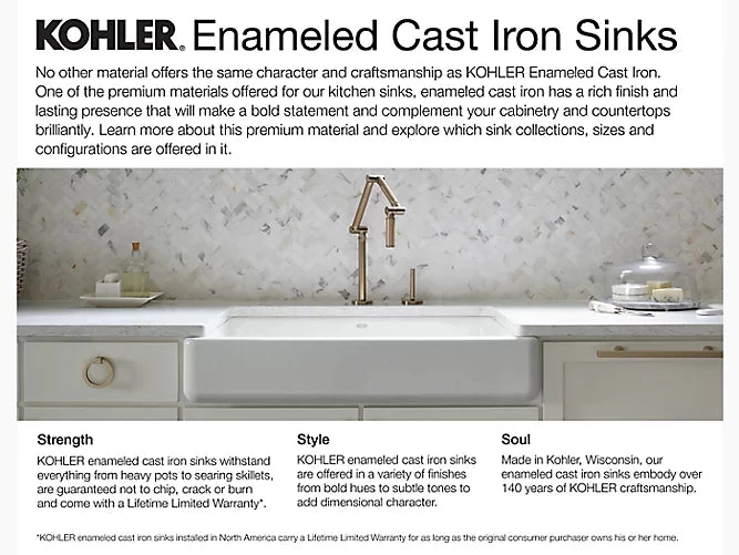 Kohler Whitehaven 34" X 21-9/16" Undermount Single Bowl Farmhouse Kitchen Sink With Tall Apron- White - Image 11