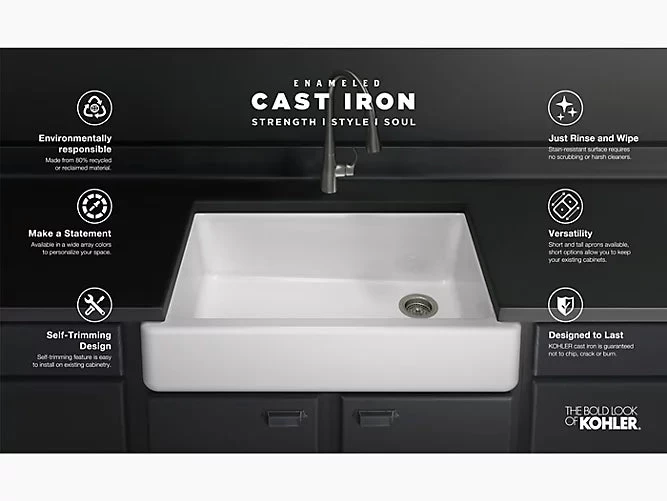 Kohler Whitehaven 34" X 21-9/16" Undermount Single Bowl Farmhouse Kitchen Sink With Tall Apron- White - Image 2