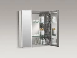 Kohler 25" W X 26" H Aluminum Two Door Medicine Cabinet With Mirrored Doors, Beveled Edges