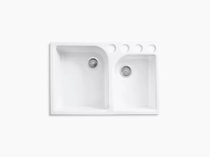 Kohler - 33" X 22" X 10-5/8" Undermount Large/Medium, High/Low Double-Bowl Kitchen Sink With 4 Oversize Faucet Holes - Image 3