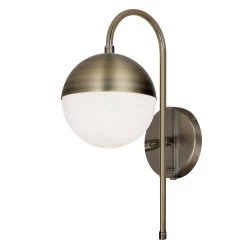 Dainolite 1 Light Halogen Sconce, Antique Brass With White Glass, Hardwire And Plug-In