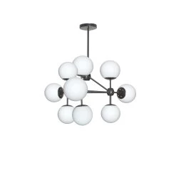 Dainolite 9-Light Black Chandelier Light Fixture With White Glass