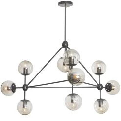 Dainolite 10-Light Triangular Chandelier In Matte Black Finish With Cognac Glass