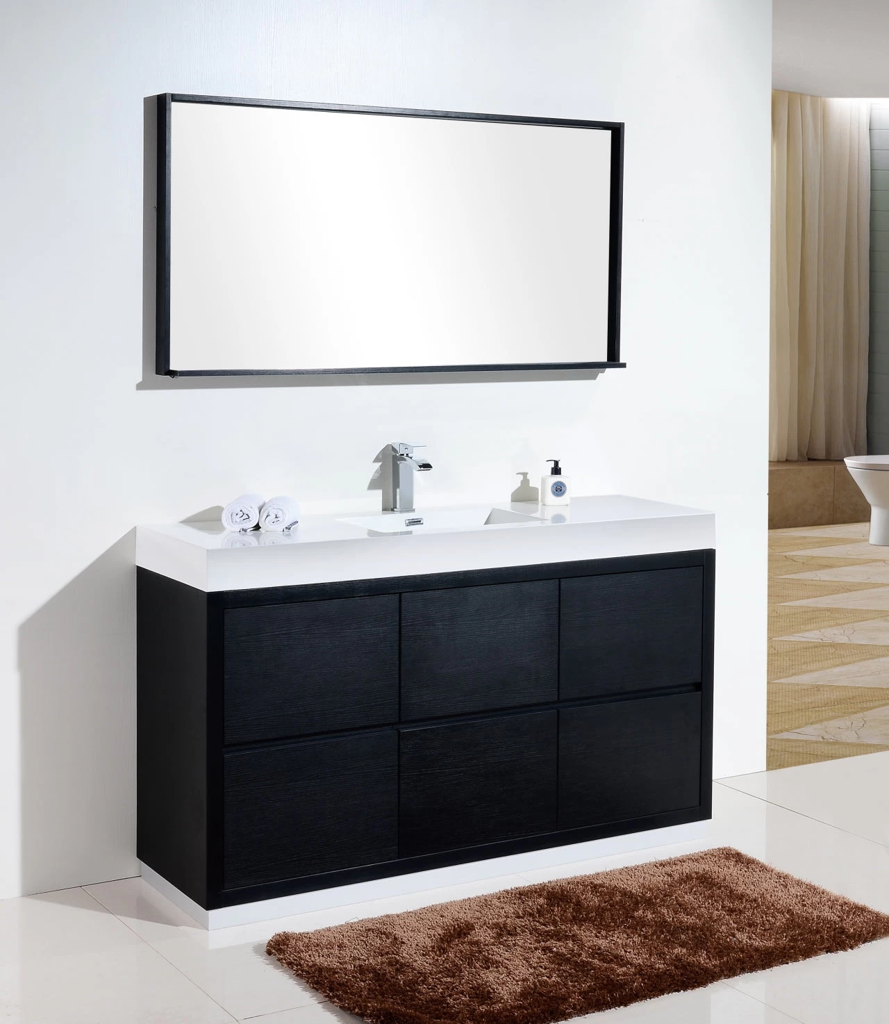 Kube Bath Bliss 60" Floor Mount Free Standing Single Sink Bathroom Vanity With 6 Drawers Acrylic Countertop FMB60S - Image 2