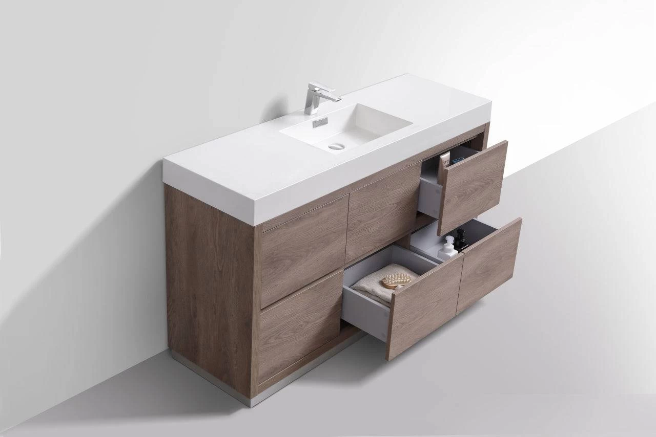 Kube Bath Bliss 60" Floor Mount Free Standing Single Sink Bathroom Vanity With 6 Drawers Acrylic Countertop FMB60S - Image 6