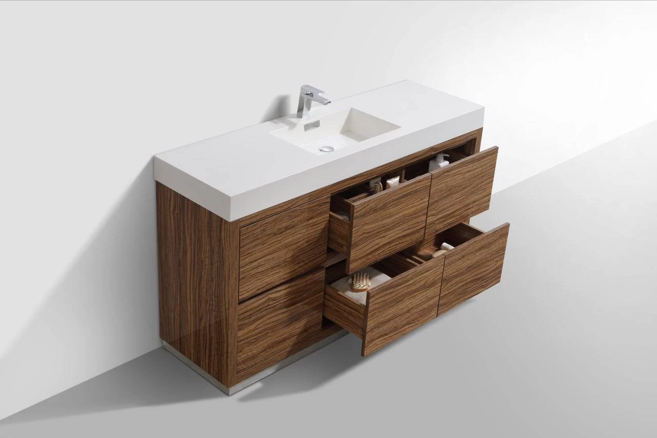 Kube Bath Bliss 60" Floor Mount Free Standing Single Sink Bathroom Vanity With 6 Drawers Acrylic Countertop FMB60S - Image 9