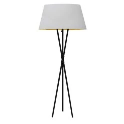 Dainolite 1 Light Tripod Matte Black Floor Lamp With White And Gold Shade