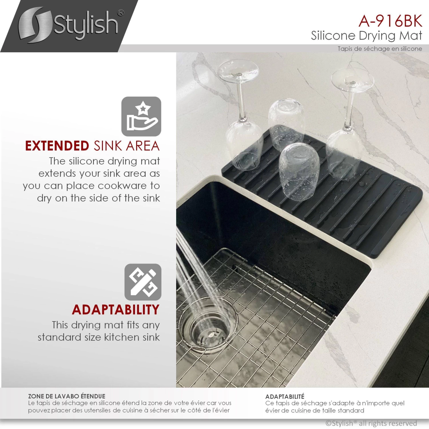 Stylish Silicone Drying Mat And Trivet, Black - Image 8