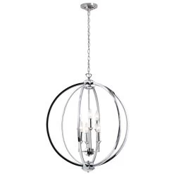 Dainolite 6 Light Chandelier With Crystal Studded Banding, Polished Chrome Finish