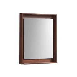 Kube Bath 24" Wide Bathroom Mirror With Shelf – Walnut