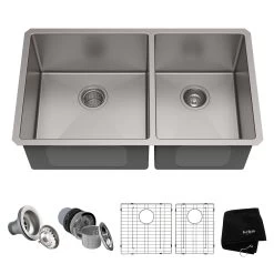 Kraus Standart PRO 32.75" X 19" Undermount 16 Gauge Stainless Steel 60/40 Double Bowl Kitchen Sink